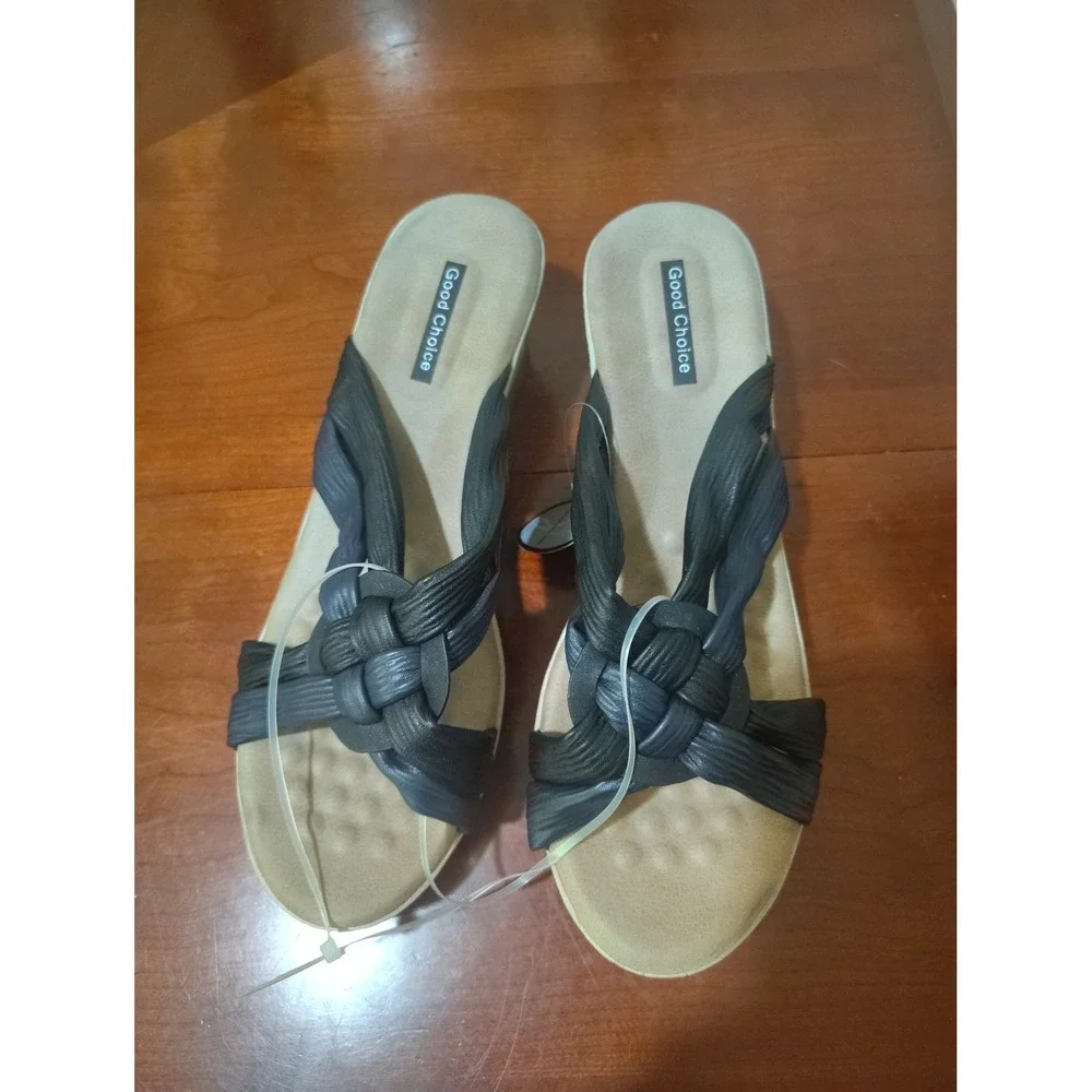 Good Choice Womens Braided Strap Espadrille Wedge Sandals Navy‎ Blue Size 6 NEW